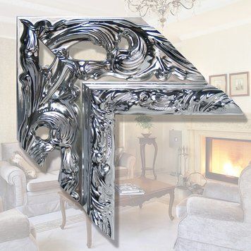 Зеркало в широкой деревянной раме 18 silver chrome фото