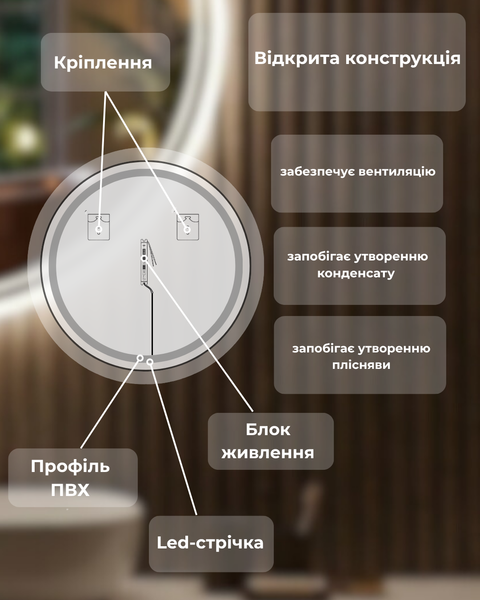 Асиметричне безрамне дзеркало з Led підсвіткою&nbsp;750x750 мм  BRL 11  фото